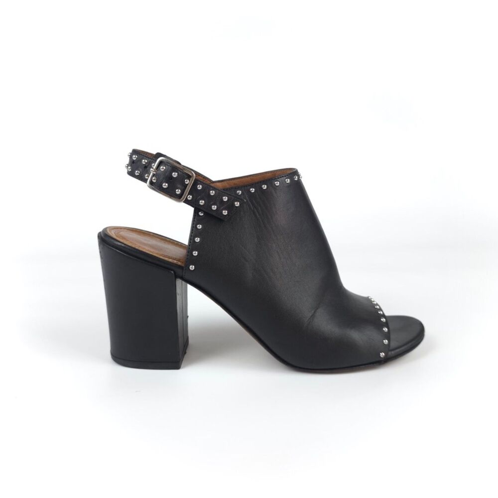 GIVENCHY Studded Ankle Strap Bootie Block Heel Black Leather Minimal Biker Moto